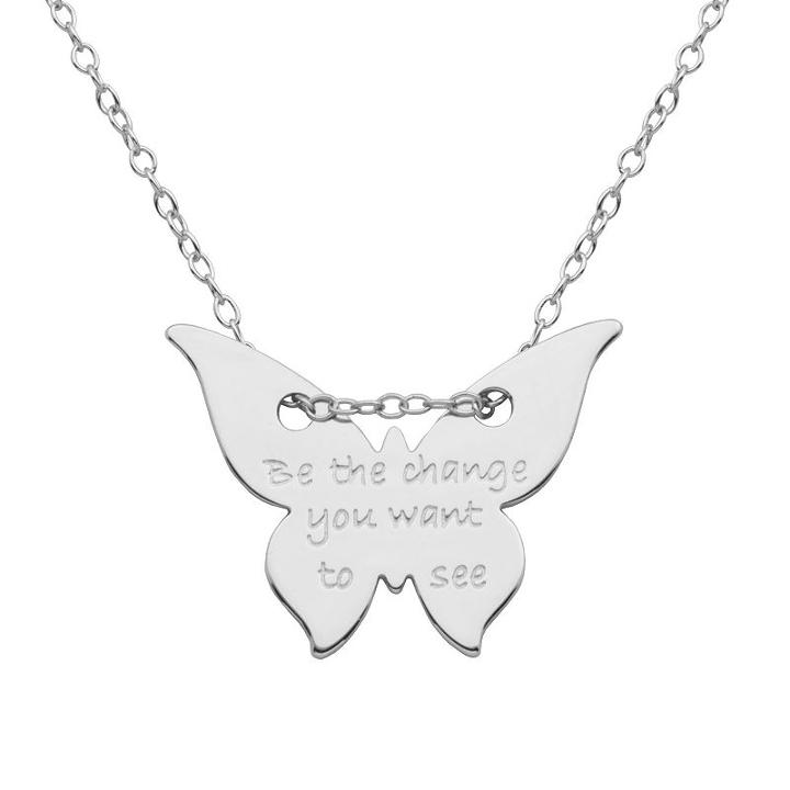Silver-plated  Be The Change You Want To See Butterfly Pendant, Women's, Size: 18, Grey