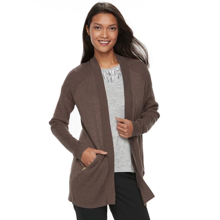 Women's Apt. 9&reg; Zip Pocket Open-front Cardigan, Size: Xl, Dark Grey