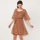 Women's Lc Lauren Conrad Print Pleated Dress, Size: Xxl, Drk Orange