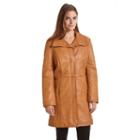 Plus Size Excelled Button-down Leather Coat, Women's, Size: 2xl, Beig/green (beig/khaki)