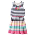 Girls 7-16 Knitworks Mixed Stripe Popover Skater Dress With Necklace, Girl's, Size: 14, Blue (navy)