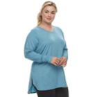 Plus Size Tek Gear&reg; Jersey High Slit Long Sleeve Tunic Tee, Women's, Size: 3xl, Dark Blue