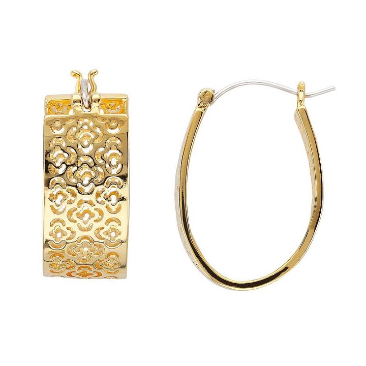 Marie Claire Jewelry Gold Tone Clover U-hoop Earrings, Women's, Yellow