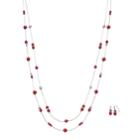 Long Red Simulated Pearl Illusion Necklace & Drop Earring Set, Women's