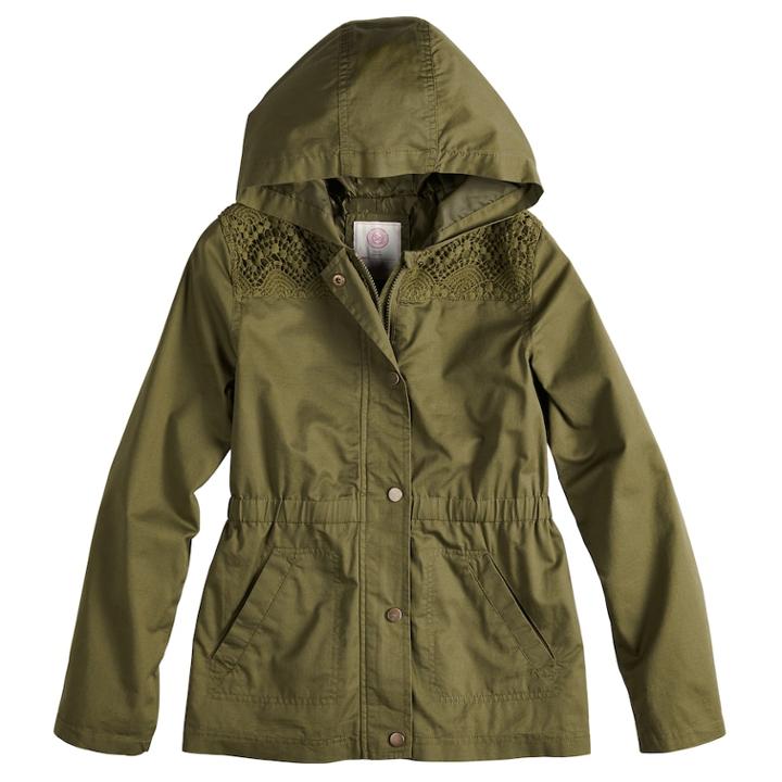 Girls 4-14 So&reg; Crochet-accented Lightweight Anorak Jacket, Size: 4-5, Green