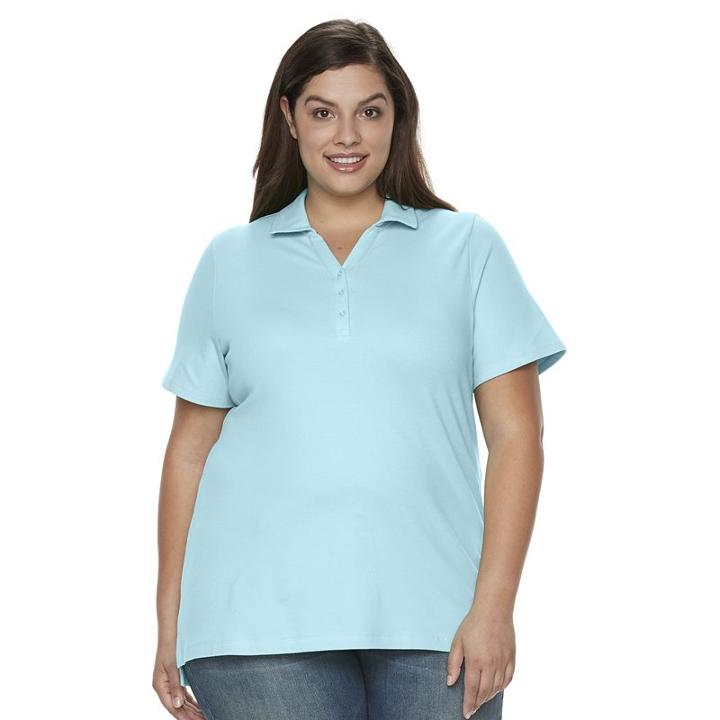 Plus Size Croft & Barrow&reg; Pique Polo, Women's, Size: 3xl, Turquoise/blue (turq/aqua)