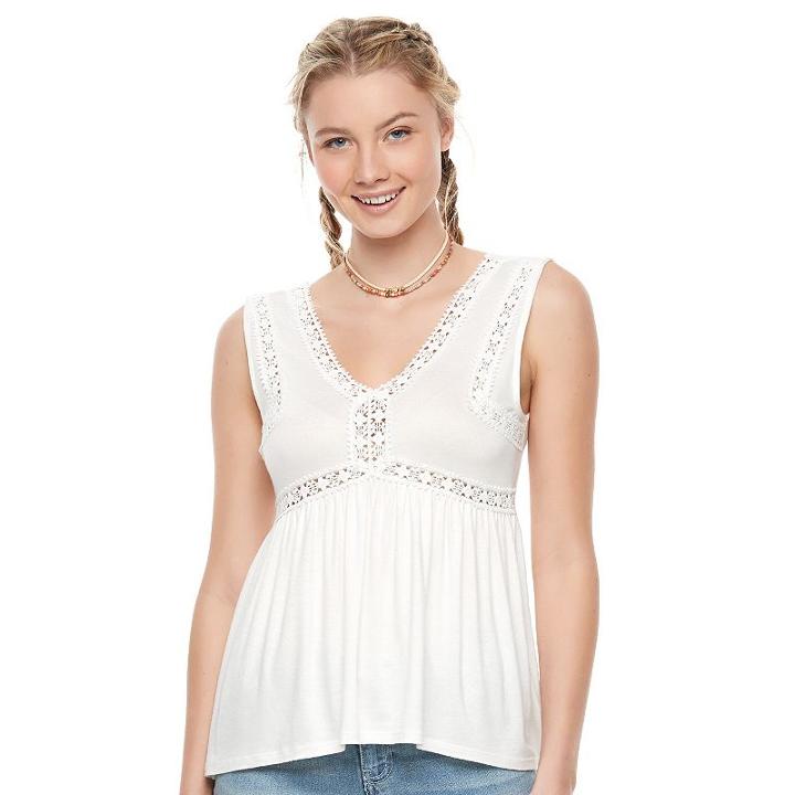 Juniors' Mudd&reg; Crochet-trim Empire Tank, Girl's, Size: Large, White Oth