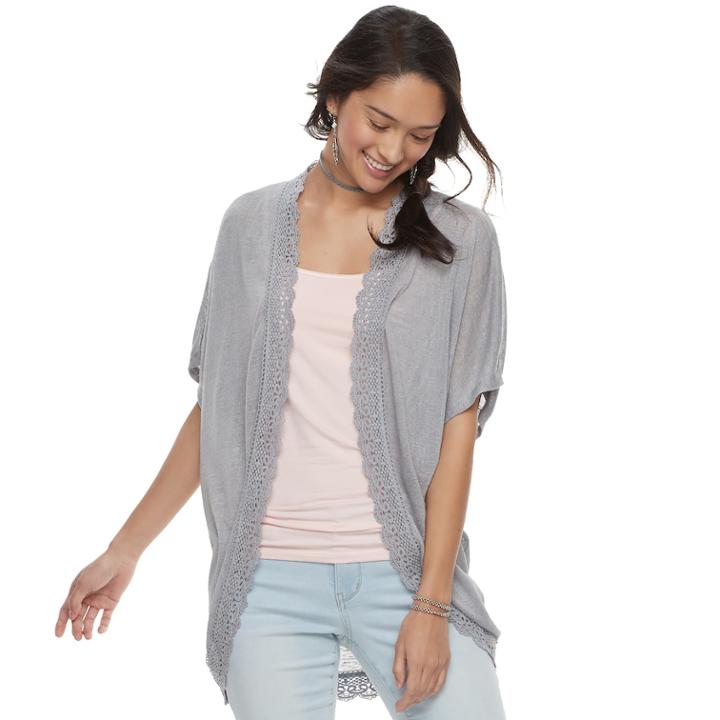 Juniors' Pink Republic Scallop-trim Dolman Cardigan, Teens, Size: Xl, Med Grey