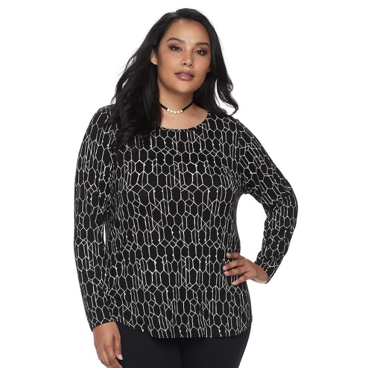 Plus Size Apt. 9&reg; Geometric Print Tee, Women's, Size: 0x, Black