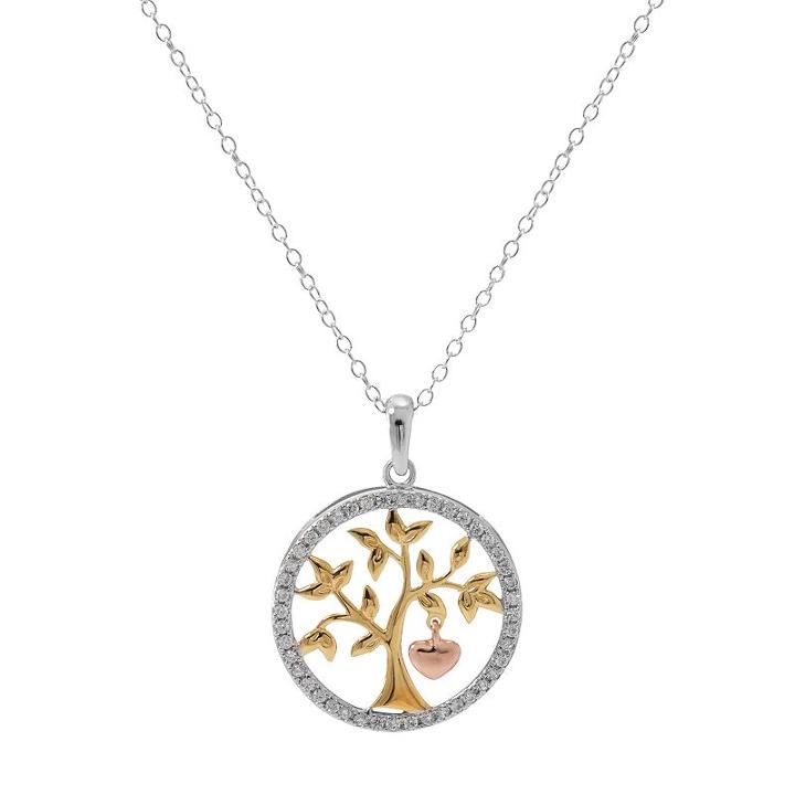Hallmark Tri-tone Sterling Silver Cubic Zirconia Tree Of Life Pendant, Women's, Size: 18, White