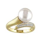 10k Gold 1/10 Carat T.w. Diamond & Freshwater Cultured Pearl Bypass Ring, Women's, Size: 8, White