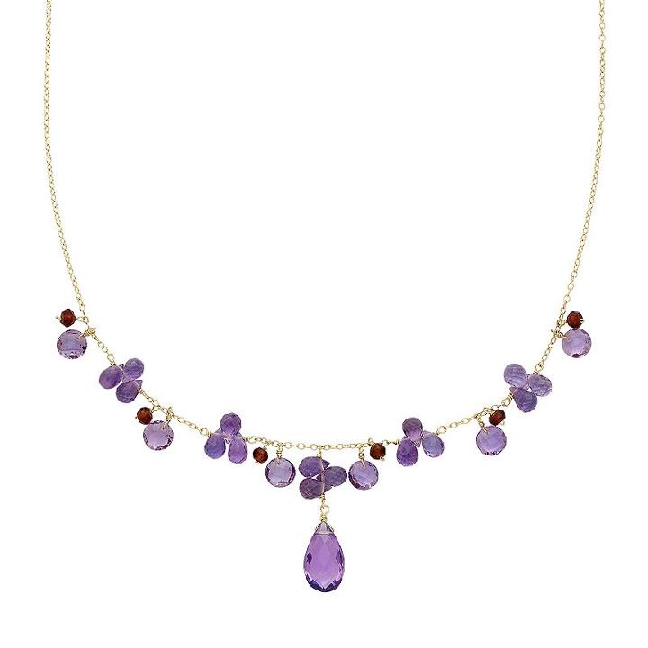 14k Gold Amethyst & Garnet Necklace, Women's, Size: 18, Multicolor