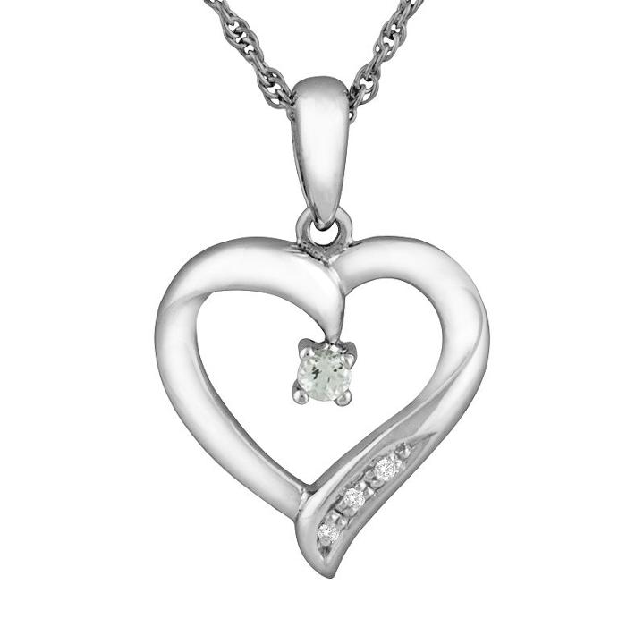 Sterling Silver Aquamarine Heart Pendant, Women's, Size: 18, Blue