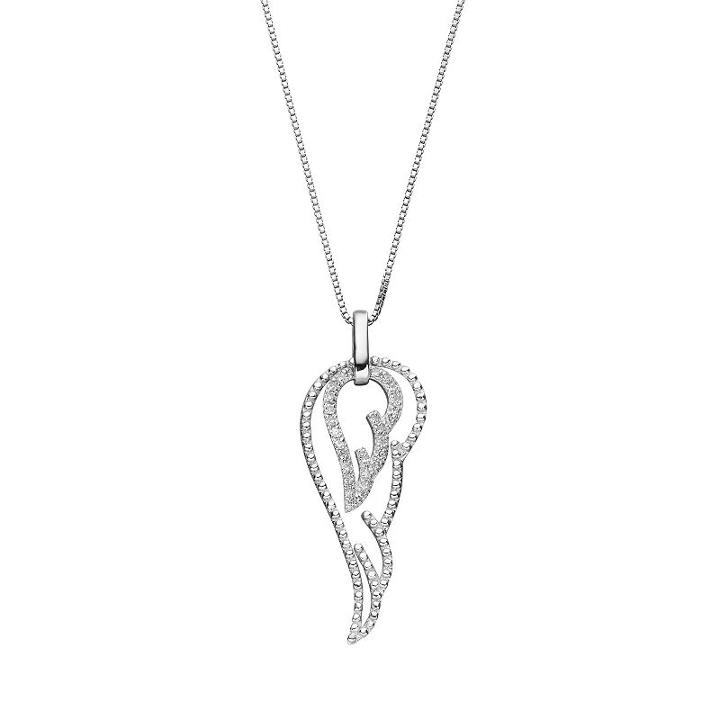 Sterling Silver 1/6 Carat T.w. Diamond Angel Wing Pendant, Women's, Size: 18, White