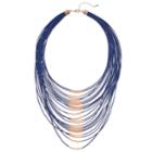 Blue & Rose Gold Tone Bar Multi Strand Statement Necklace, Women's, Navy