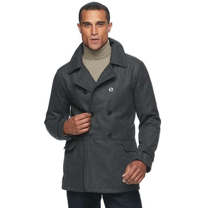 Men's Urban Republic Slim-fit Double-breasted Wool-blend Peacoat, Size: Xl, Dark Grey