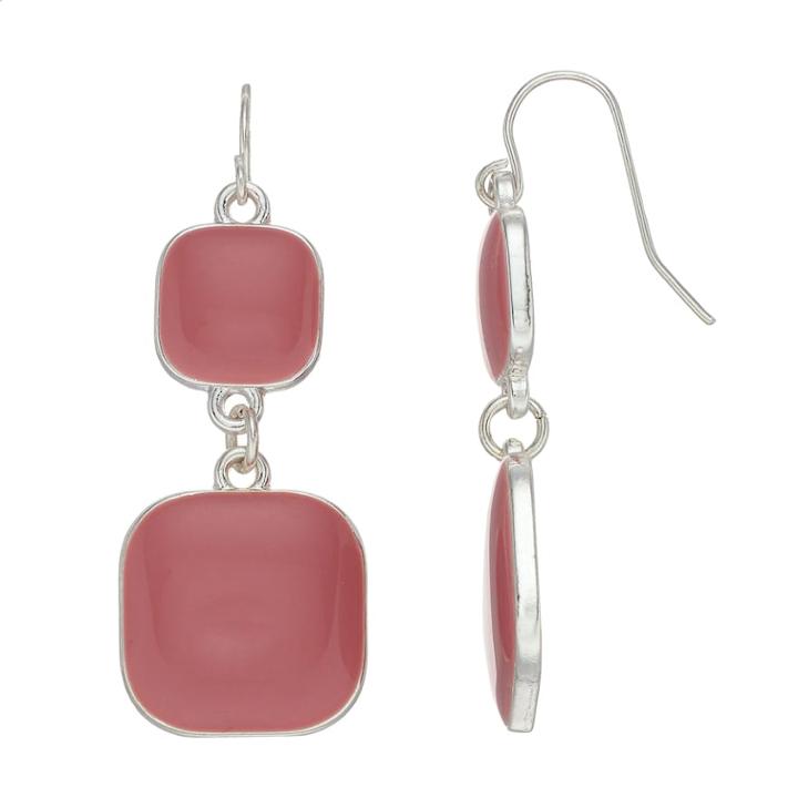 Colorful Square Nickel Free Drop Earrings, Women's, Pink
