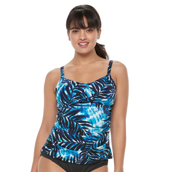 Women's Trimshaper Brandy Bust Enhancer Knot-front Tankini Top, Size: 12, Blue Multi