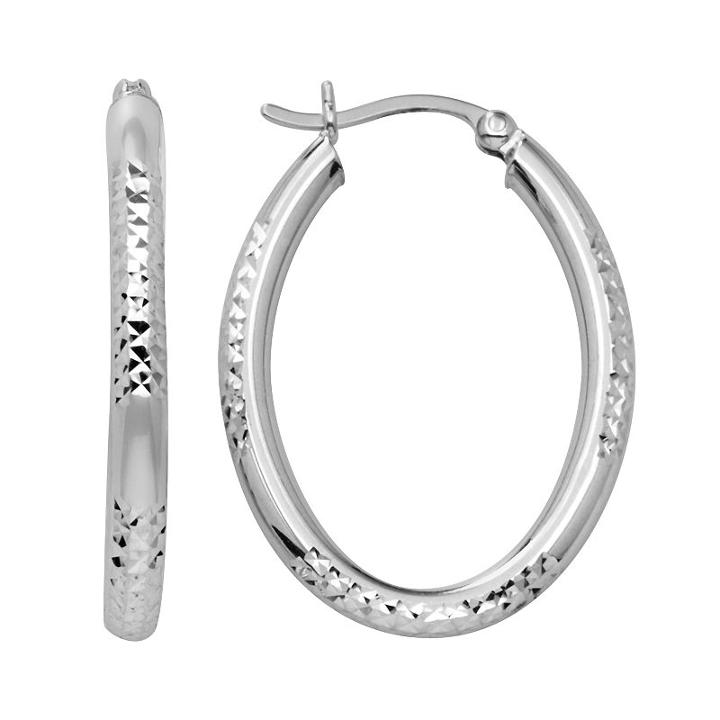 Platinum Over Silver Oval Hoop Earrings, Women's, White