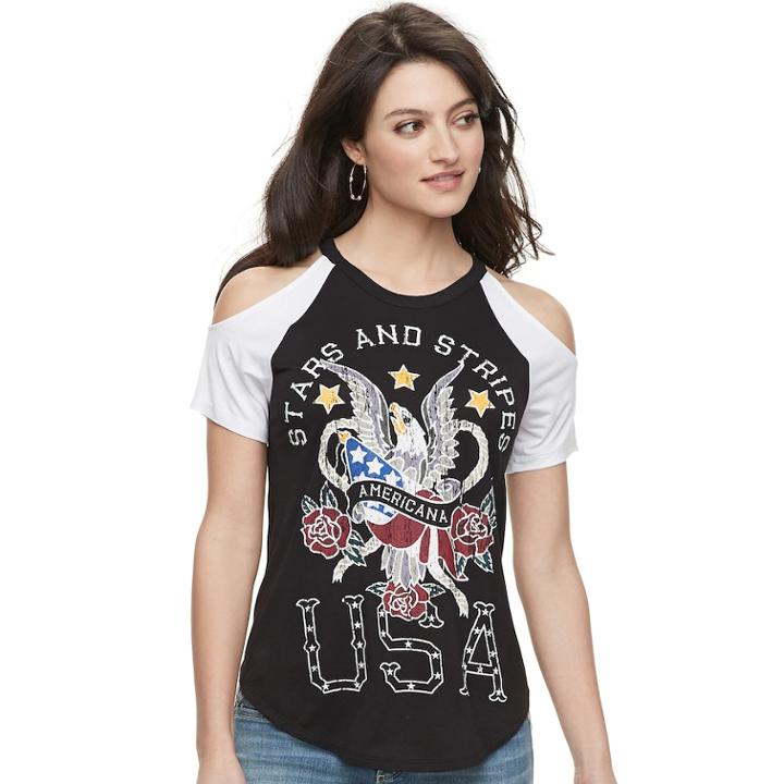 Women's Rock & Republic&reg; Usa Cold-shoulder Tee, Size: Large, Black