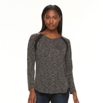 Women's Alex & Parker Space-dye Lace-trim Tee, Size: Small, Black