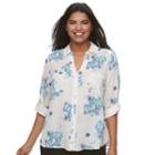 Juniors' Plus Size Candie's&reg; Piped Roll-tab Blouse, Teens, Size: 1xl, Pink