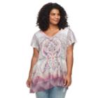 Plus Size World Unity Asymmetrical Hem Crochet Trim Top, Women's, Size: 1xl, Med Pink
