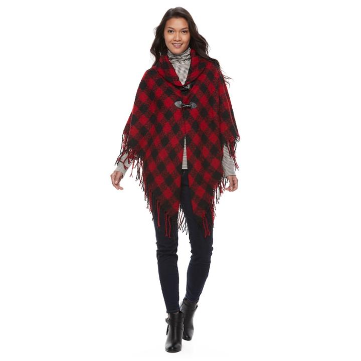 Manhattan Buffalo Plaid Poncho, Women's, Red