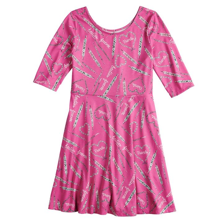 Girls 7-16 & Plus Size So&reg; Elbow Sleeve Graphic Print Skater Dress, Size: 16 1/2, Light Pink