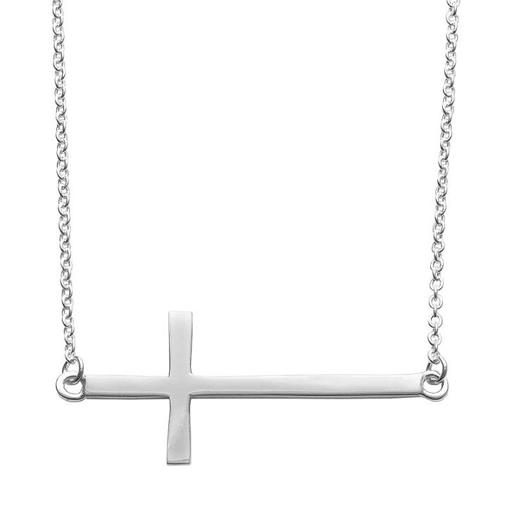 Silver Plated Sideways Cross Necklace, Women's, Size: 17