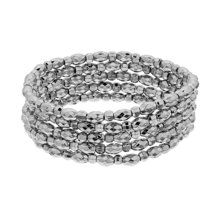 5-piece Beaded Stretch Bracelet Set, Women's, Silver