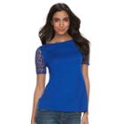 Petite Apt. 9&reg; Crochet Sleeve Tee, Women's, Size: M Petite, Blue