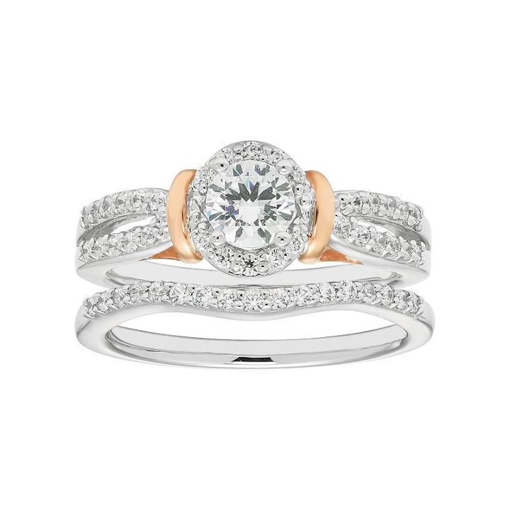 Boston Bay Diamonds Two Tone 14k Gold 3/4 Carat T.w. Igl Certified Diamond Halo Engagement Ring Set, Women's, Size: 7, White