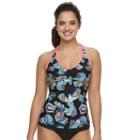 Women's N Coral Reef Paisley Ladderback Tankini Top, Size: Medium, Black