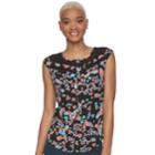 Juniors' Candie's&reg; Print Lace Inset Top, Teens, Size: Small, Black