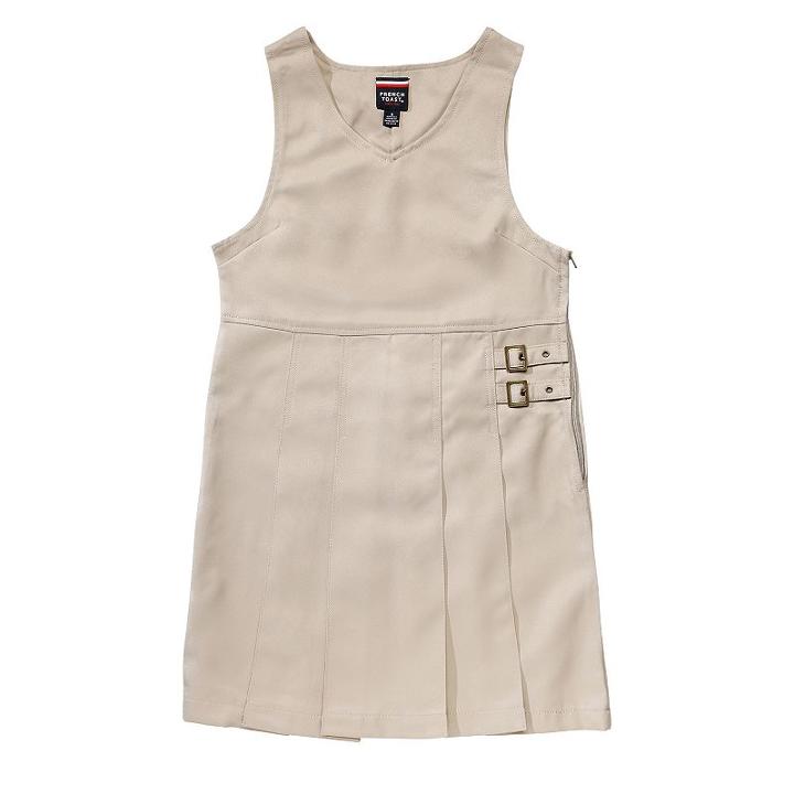 Girls 4-20 French Toast School Uniform Double Buckle Jumper, Girl's, Size: 10, Beig/green (beig/khaki)