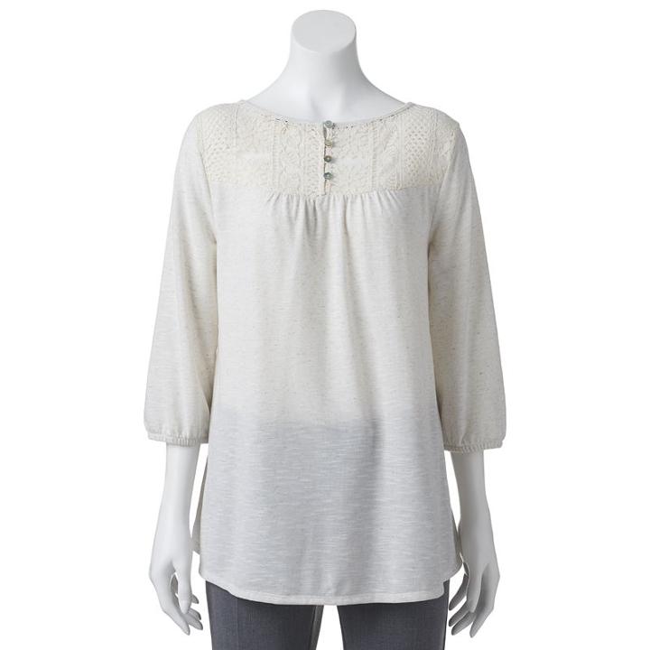 Juniors' Rewind Crochet Babydoll Top, Girl's, Size: Medium, Lt Beige