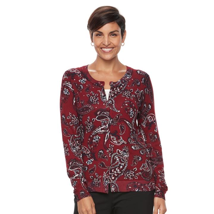 Women's Croft & Barrow&reg; Button-down Cardigan, Size: Large, Dark Red