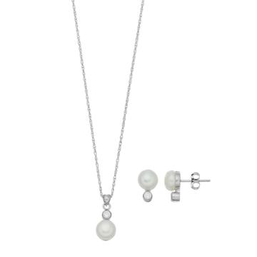 Pearlustre By Imperial Sterling Silver Freshwater Cultured Pearl Pendant & Earring Set, Women's, Size: 18, White