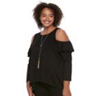 Juniors' Plus Size Heartsoul Ruffle Cold-shoulder Top, Teens, Size: 2xl, Black