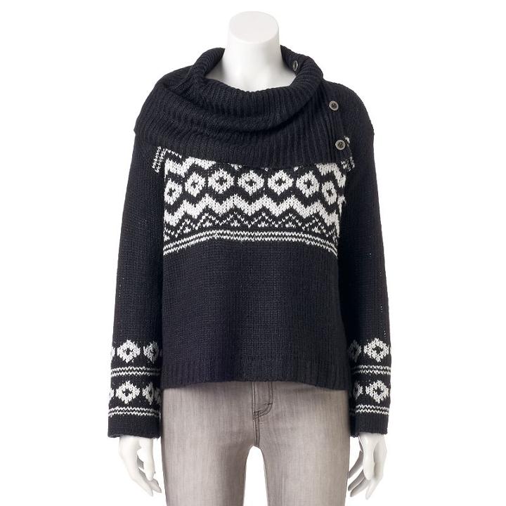 Juniors' Pink Republic Button Cowlneck Sweater, Girl's, Size: Medium, Dark Grey