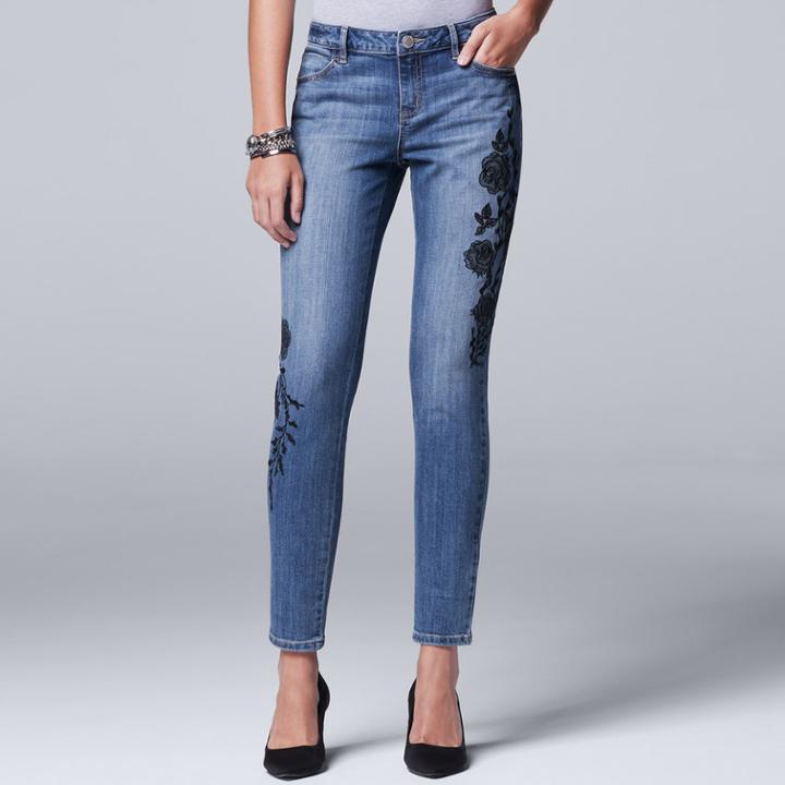 Petite Simply Vera Vera Wang Embroidered Skinny Jeans, Women's, Size: 6 Petite, Blue Other