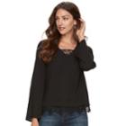 Women's Apt. 9&reg; Lace-hem Popover Top, Size: Medium, Black
