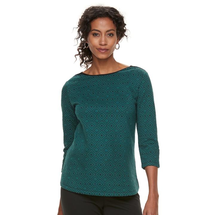 Women's Croft & Barrow&reg; Ribbed Shoulder Boatneck Pullover Top, Size: Xxl, Green