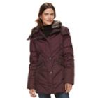 Women's Tower By London Fog Faux-fur Trim Puffer Coat, Size: Xl, Dark Red