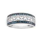 1/4 Carat T.w. Blue And White Diamond Sterling Silver Heart Ring, Women's, Size: 8