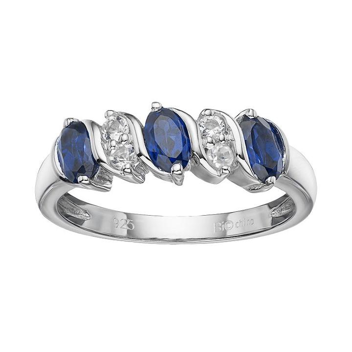 Sterling Silver Lab-created Blue & White Sapphire Ring, Women's, Size: 9