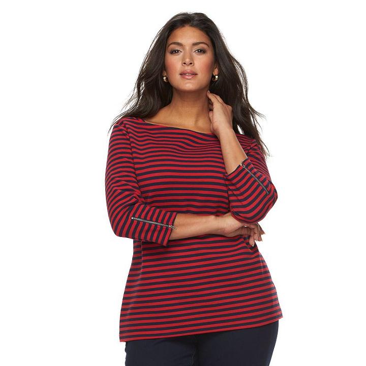 Plus Size Croft & Barrow&reg; Ribbed Stripe Top, Women's, Size: 3xl, Med Red