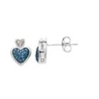 Sterling Silver 1/5 Carat T.w. Blue & White Diamond Heart Stud Earrings, Women's