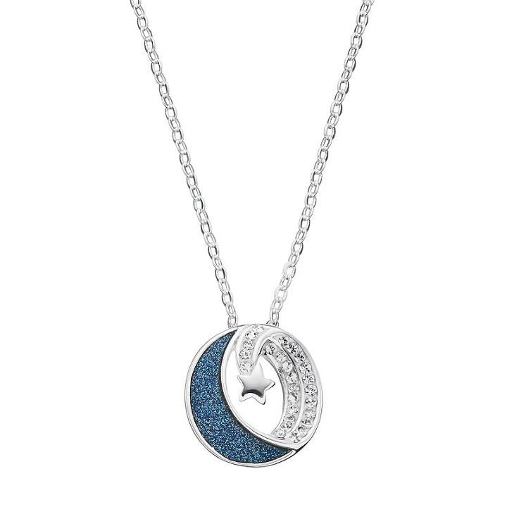 Brilliance Silver Plated Glitter Moon & Star Pendant With Swarovski Crystals, Women's, Blue